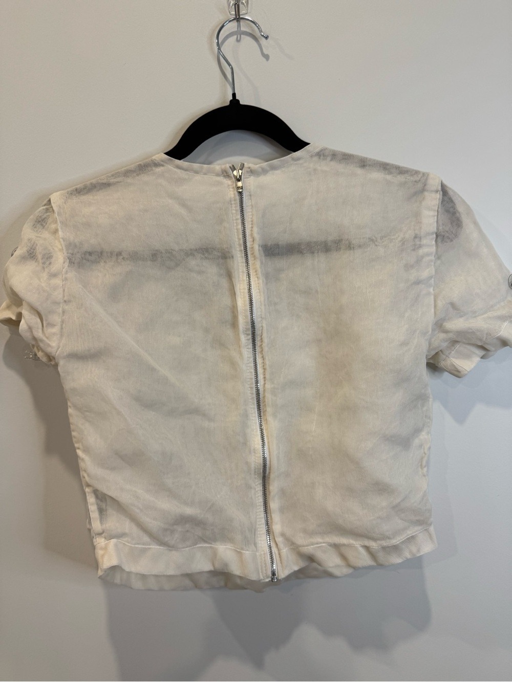 Michael Kale Ivory Sheer Embellished Crop Top Size Small 0809 - Picture 6 of 7